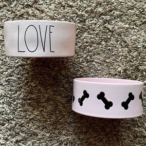 RAE DUNN Artisan Collection Set of Two Ceramic Pink with Designs Pet Bowl